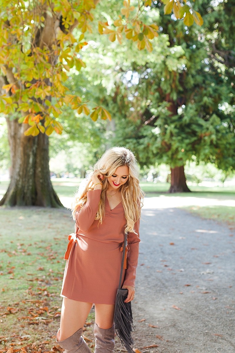 blush and camo, how to style, over the knee boots, see by chloe, fringe, 70s style 