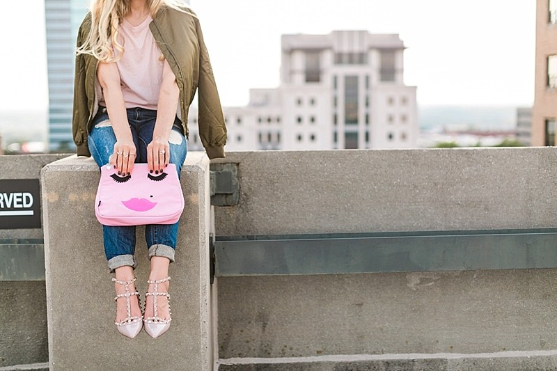 blush and camo, style blog, fashion blog, bomber jacket, how to style, style tips, valentino rocketed caged flats, trendy style, fall fashion, fall style