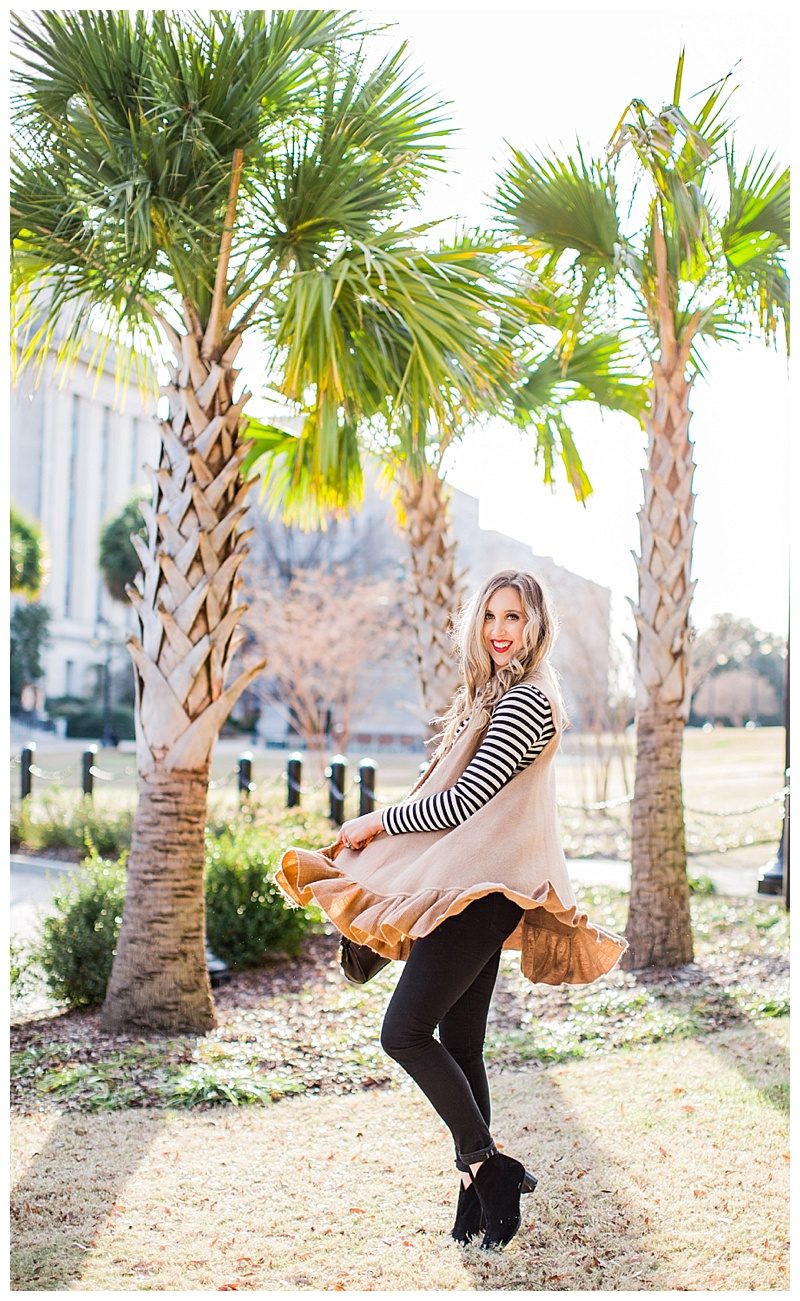 blush and camo, body acceptance, style blog, black and white, stripes, winter style, anthropologie 
