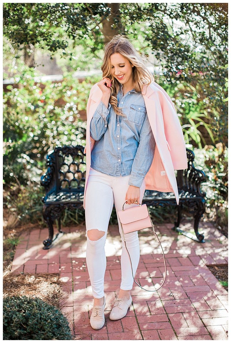 blush and camo, chambray, canandian tuxedo, pastel, spring style, old navy jeans. m. gemi, kate spade