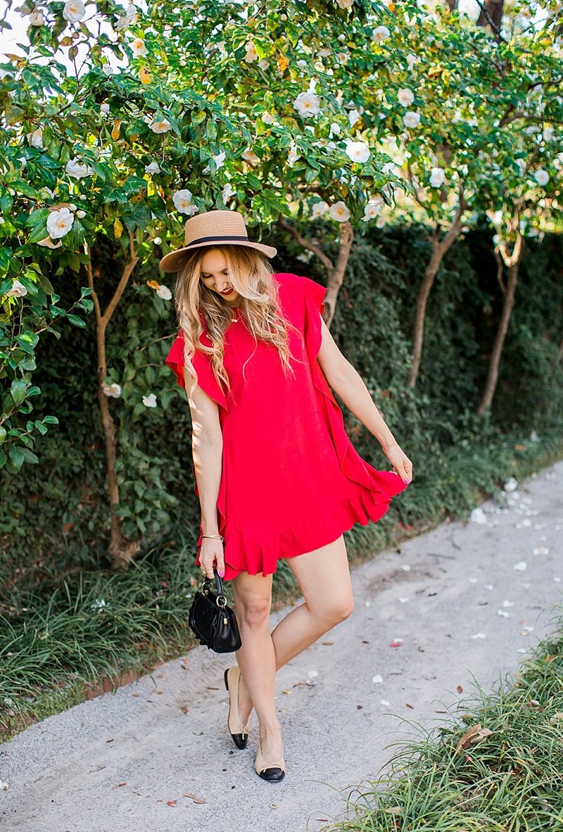 blush and camo. red valentino, spring style, chanel flats, boater hat francesca's, style tips 
