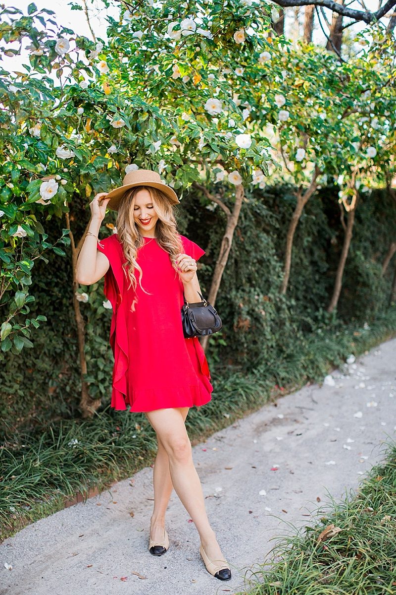 blush and camo. red valentino, spring style, chanel flats, boater hat francesca's, style tips 