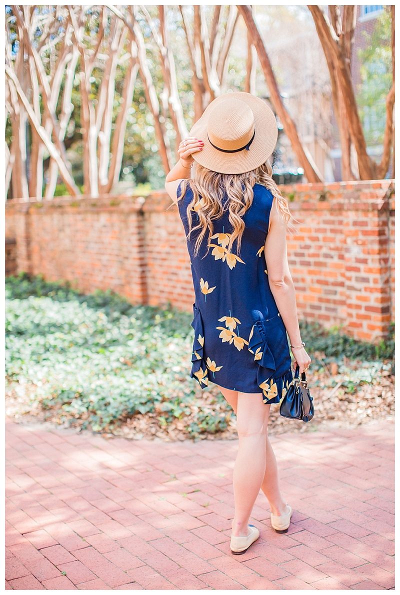 blush and camo, style tips, photography tips, chanel flats, boater hat, spring style, floral dress, blog tips 