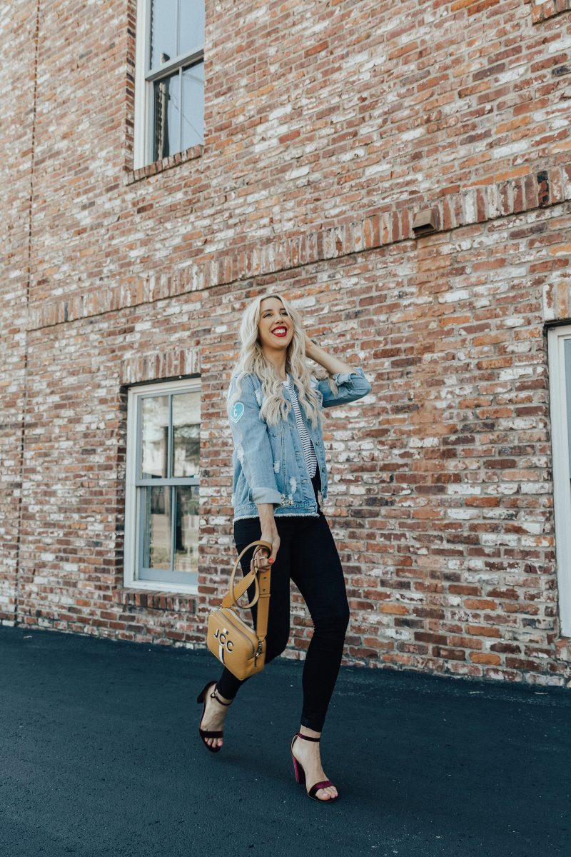 blush and camo, blog tips, blogging tips, one pro one con, honest blogging, jean jacket, madewell jeans, sam edelman velvet heels