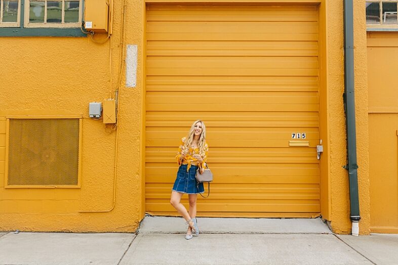 blush and camo, 70s trend, denim skirt