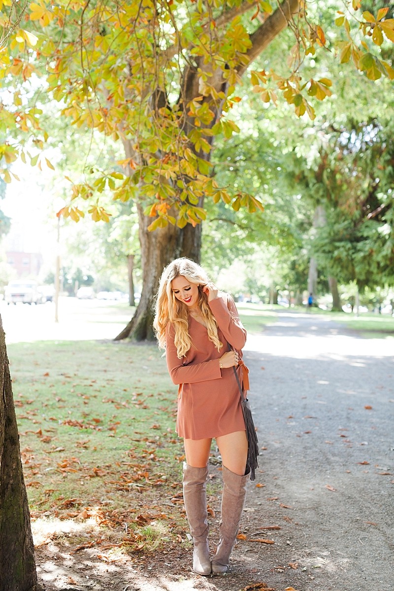 blush and camo, how to style, over the knee boots, see by chloe, fringe, 70s style 