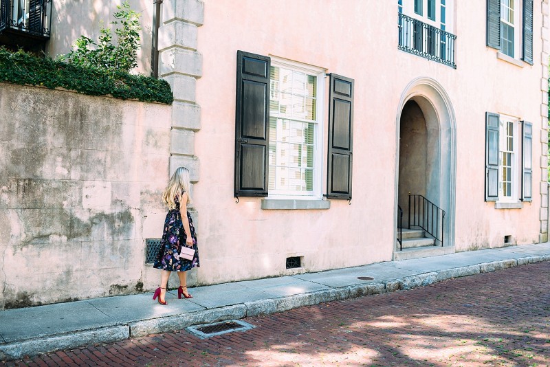 blush and camo, how to style, style tips, floral print, floral print dress, block heels