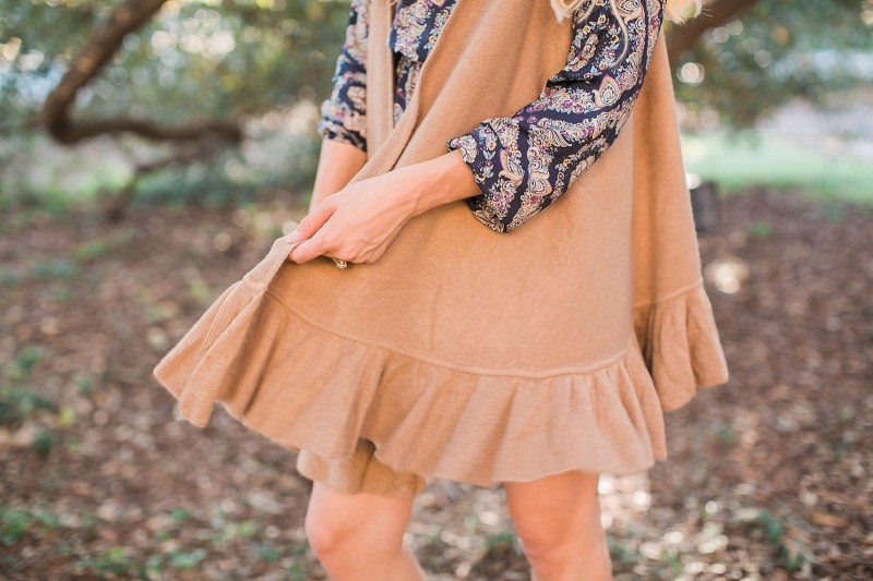 blush and camo, anthropologie, ruffles, fall style, fall fashion, leather boots, chic style, style tips