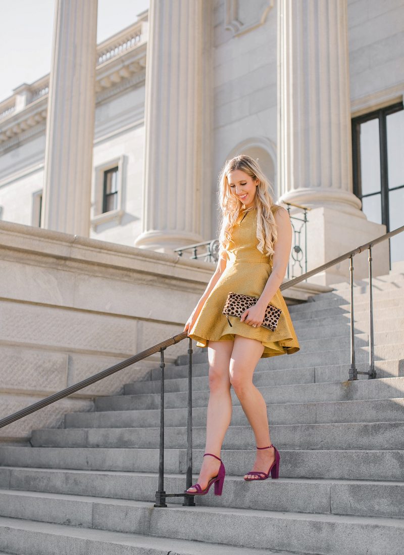 blush and camo, thanksgiving style, fashion blog, charlotte russe heels, gold dress