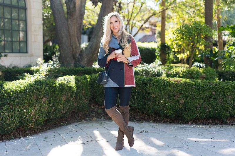 blush and camo, patchwork, tory burch coat, fall fashion, over the knee boots, julie vos jewelry, gigi new york handbag 