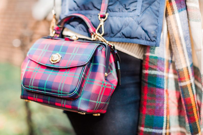 blush and camo, holiday, holiday style, hunter boots, plaid, how to style, style tips, j. crew vest 