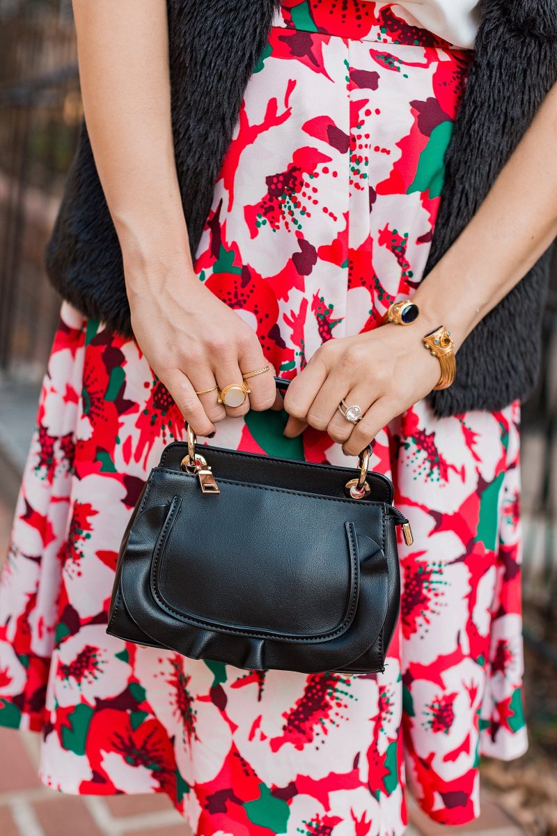 blush and camo, draper james, holiday style, southern belle, francescas handbag, chanel flats 