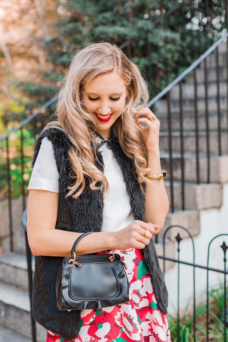 blush and camo, draper james, holiday style, southern belle, francescas handbag, chanel flats 