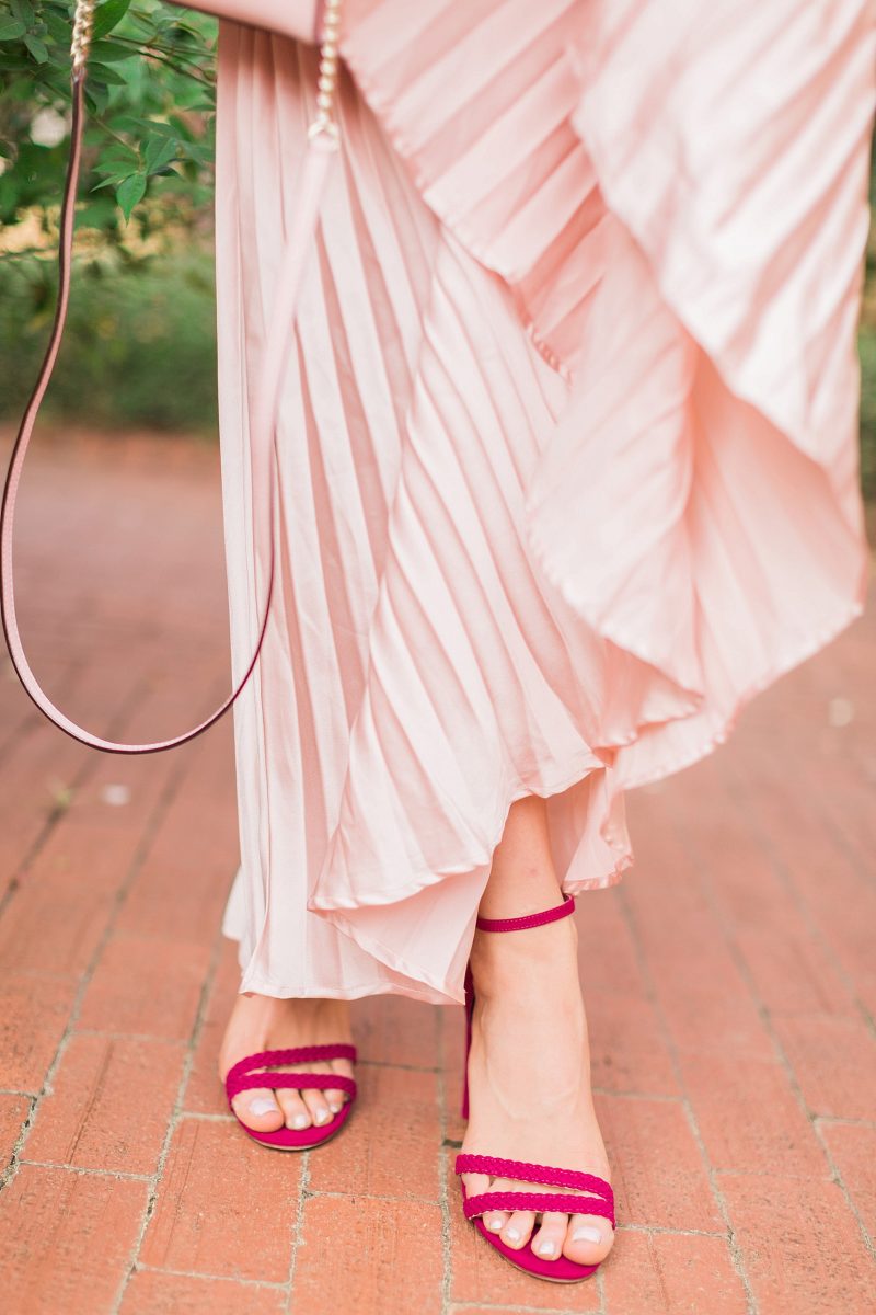 blush and camo, pink, holiday style, pleated skirt, kate spade handbag, winter style, style blog, style tips