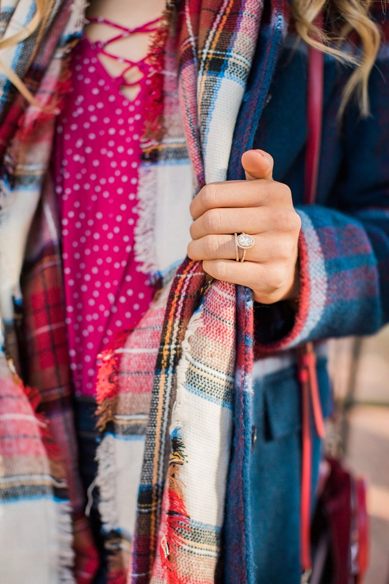 blush and camo, wardrobe, how to build your wardrobe, style tips, style blog, plaid coat, over the knee boots, red handbag 