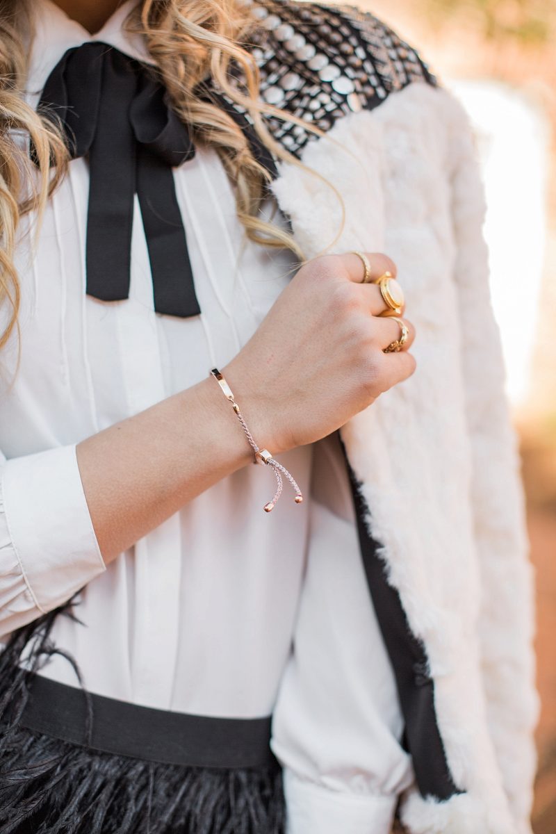 blush and camo, NYE, NYE outfit, feathers 