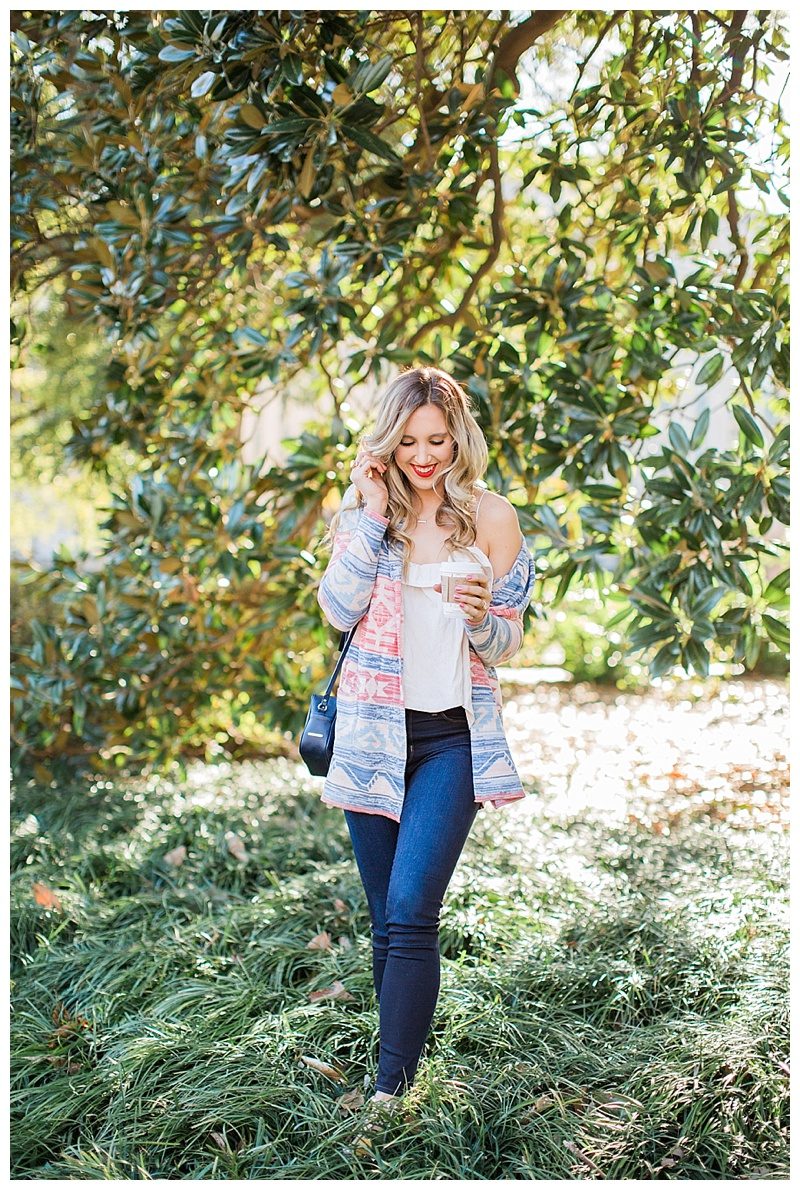 blush and camo, style tips, cardigan, nordstrom, husdson jeans, valentino rockstud caged flatss