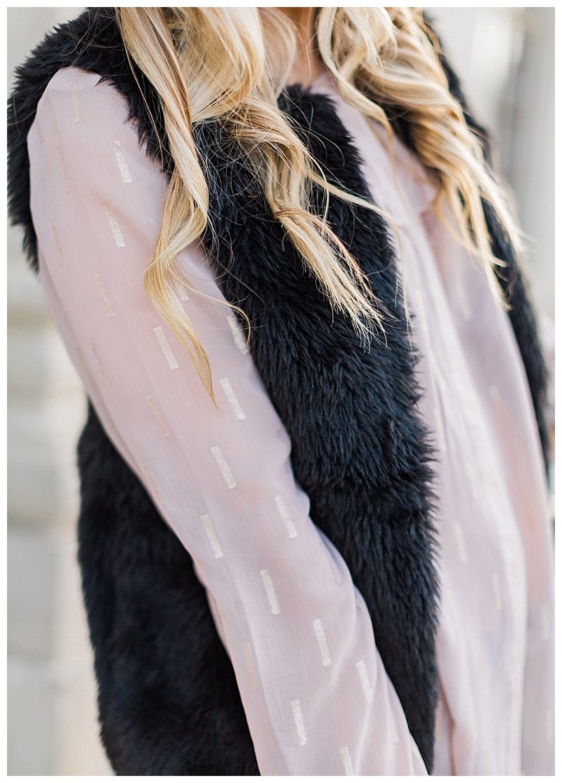 blush and camo, style tips, faux fur, valentino rockstud flats, blush, style blog, black handbag