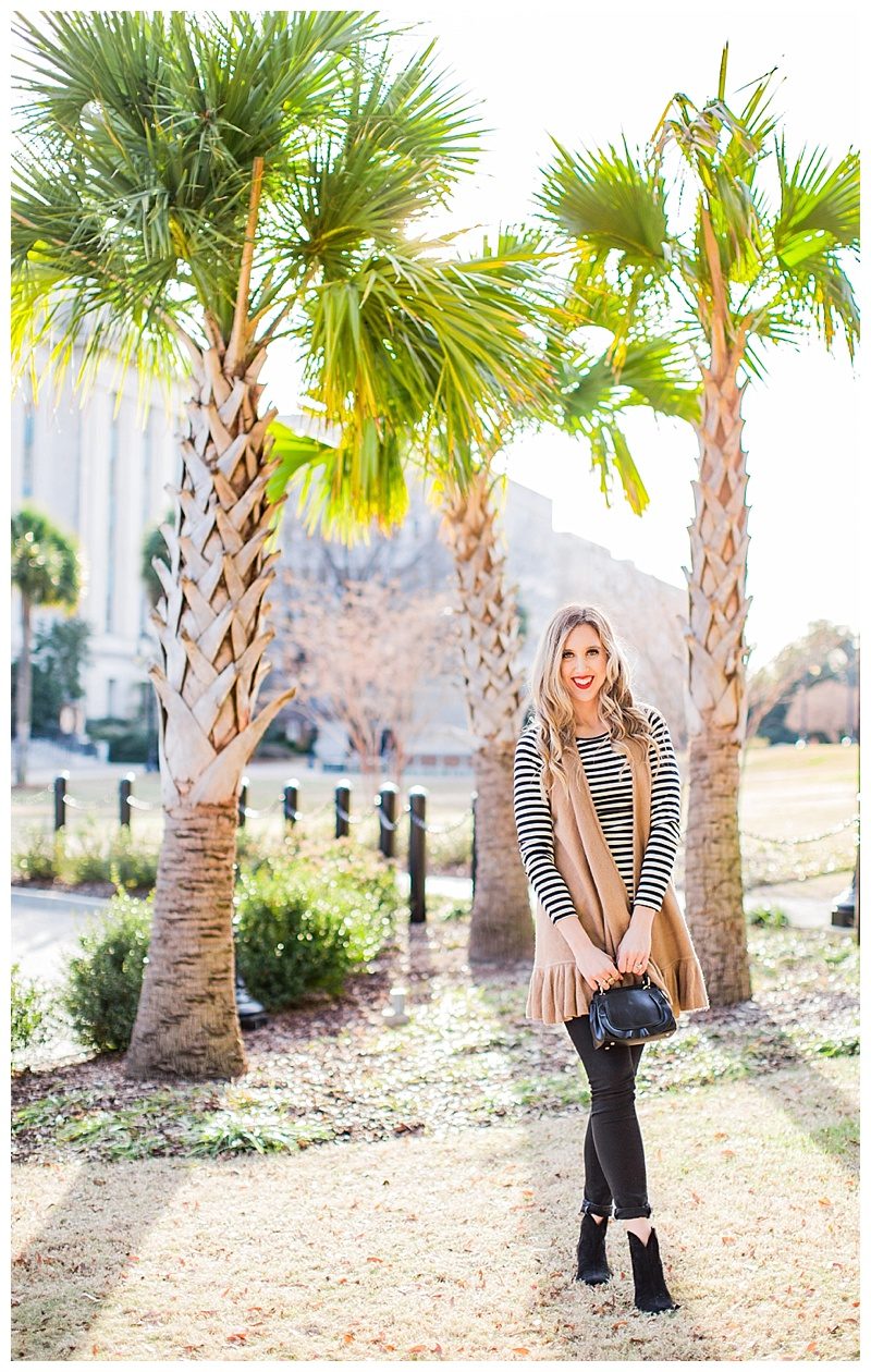 blush and camo, body acceptance, style blog, black and white, stripes, winter style, anthropologie 