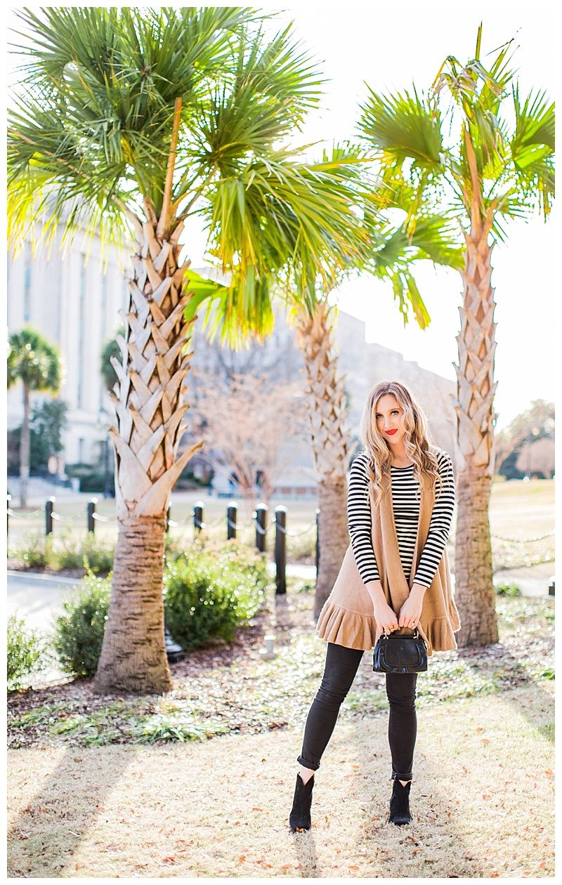 blush and camo, body acceptance, style blog, black and white, stripes, winter style, anthropologie 