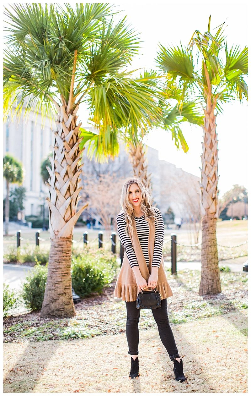 blush and camo, body acceptance, style blog, black and white, stripes, winter style, anthropologie 