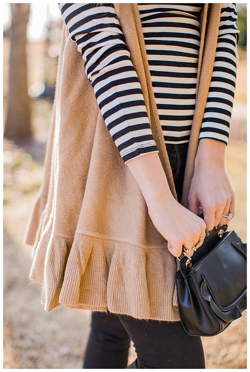 blush and camo, body acceptance, style blog, black and white, stripes, winter style, anthropologie 