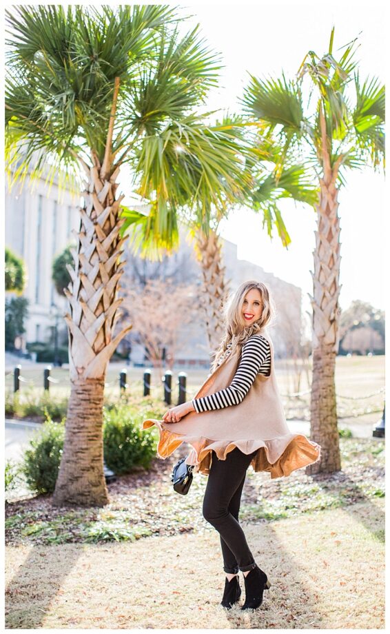 blush and camo, body acceptance, style blog, black and white, stripes, winter style, anthropologie