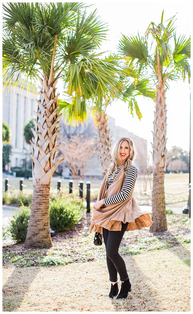 blush and camo, body acceptance, style blog, black and white, stripes, winter style, anthropologie 