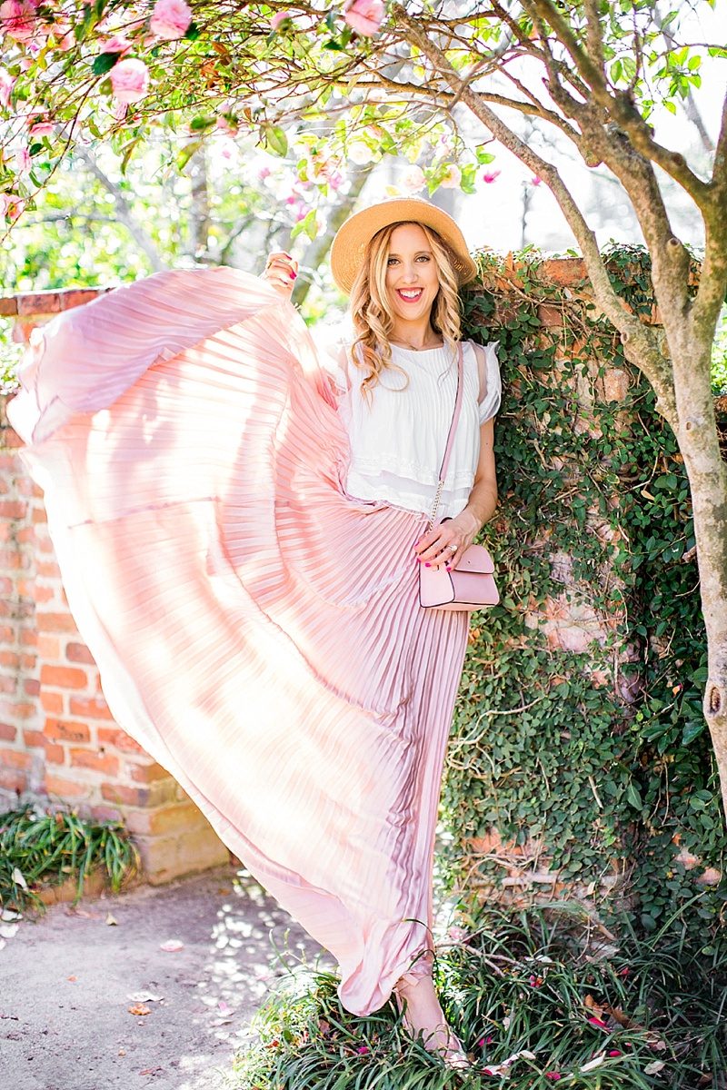 blush and camo, style tips, blog tips, photography tips, pink skirt, boater hat, spring style, fashion blogger style 