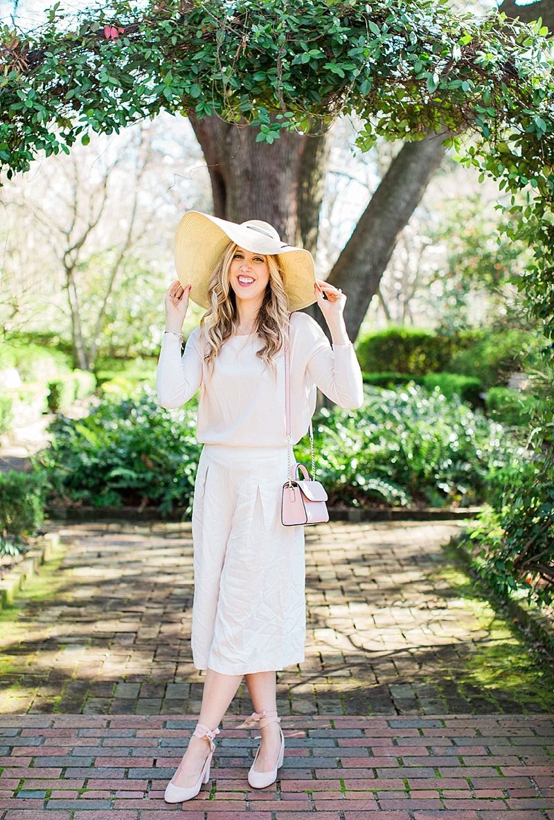 blush and camo, style tips, spring outfit, pink sweater, monochromatic outfit, floppy hat, pink heels, fashion blogger style, blogger style, chic style