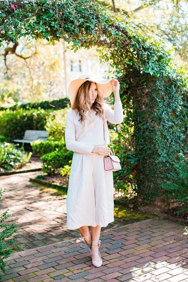 blush and camo, style tips, spring outfit, pink sweater, monochromatic outfit, floppy hat, pink heels, fashion blogger style, blogger style, chic style