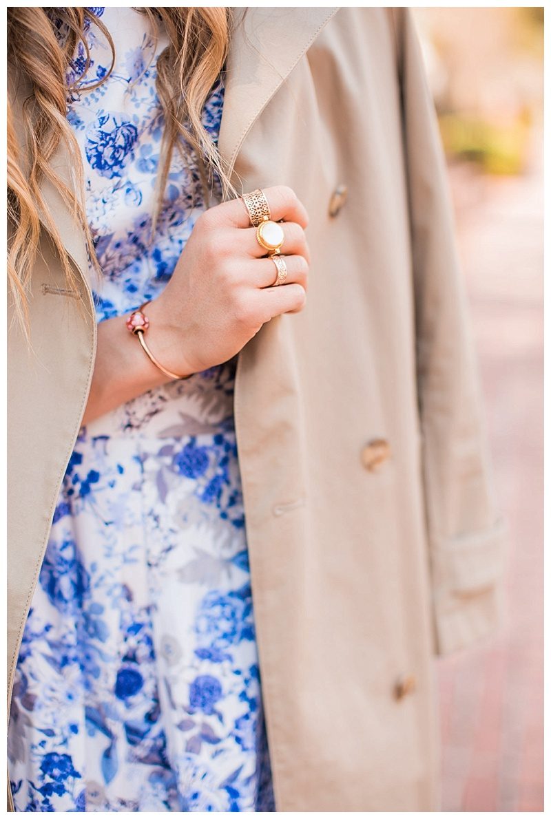 blush and camo, style tips, trench coat, wardrobe staple, pink heels, draper james, blue handbag 