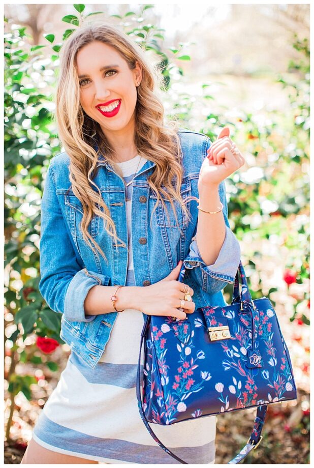 blush and camo, glowing skin, skin tips, beauty tips, loft dress, jean jacket, draper james handbag