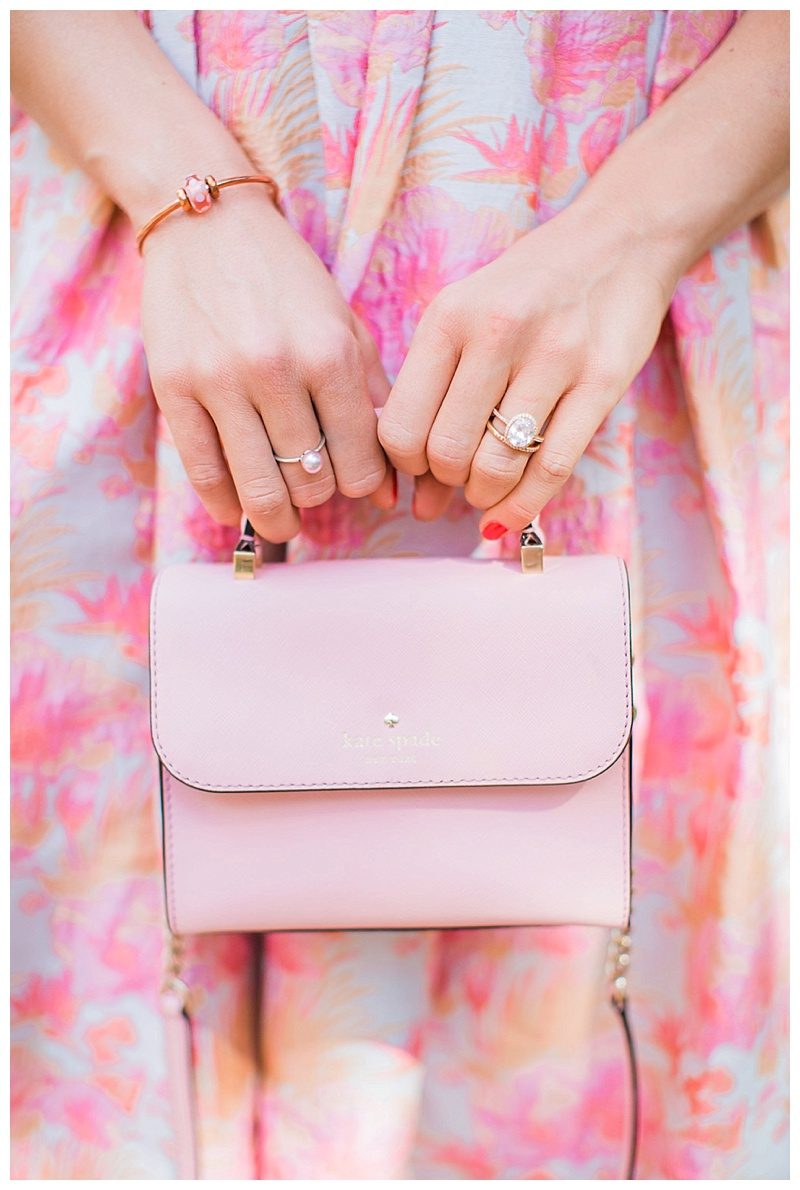 blush and camo, style blog, blush dress, pom heels, kate spade handbag 