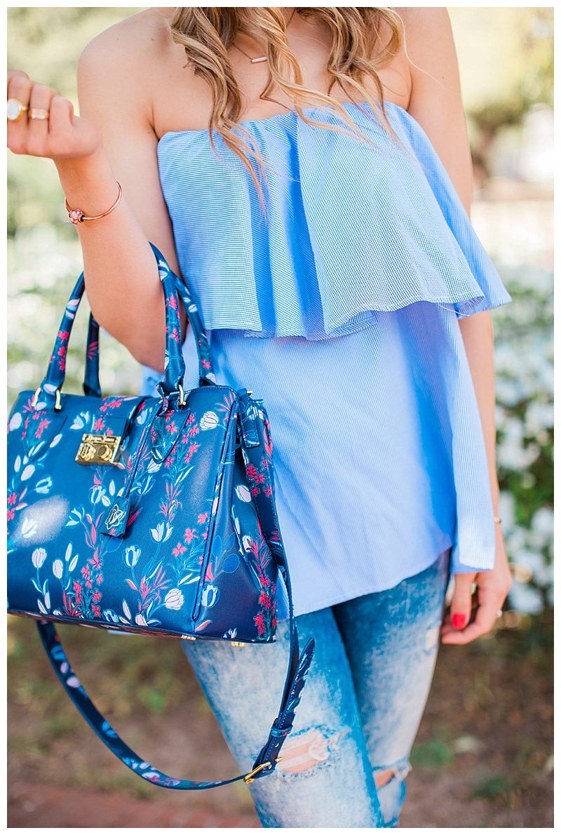 blush and camo, off the shoulder, trends, style tips, draper james handbag, spring fashion 