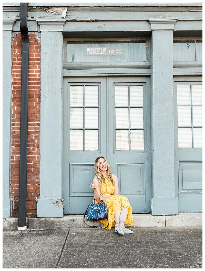 blush and camo, yellow dress, kate spade dress, draper james, draper james handbag, spring style, how to style, style tips 